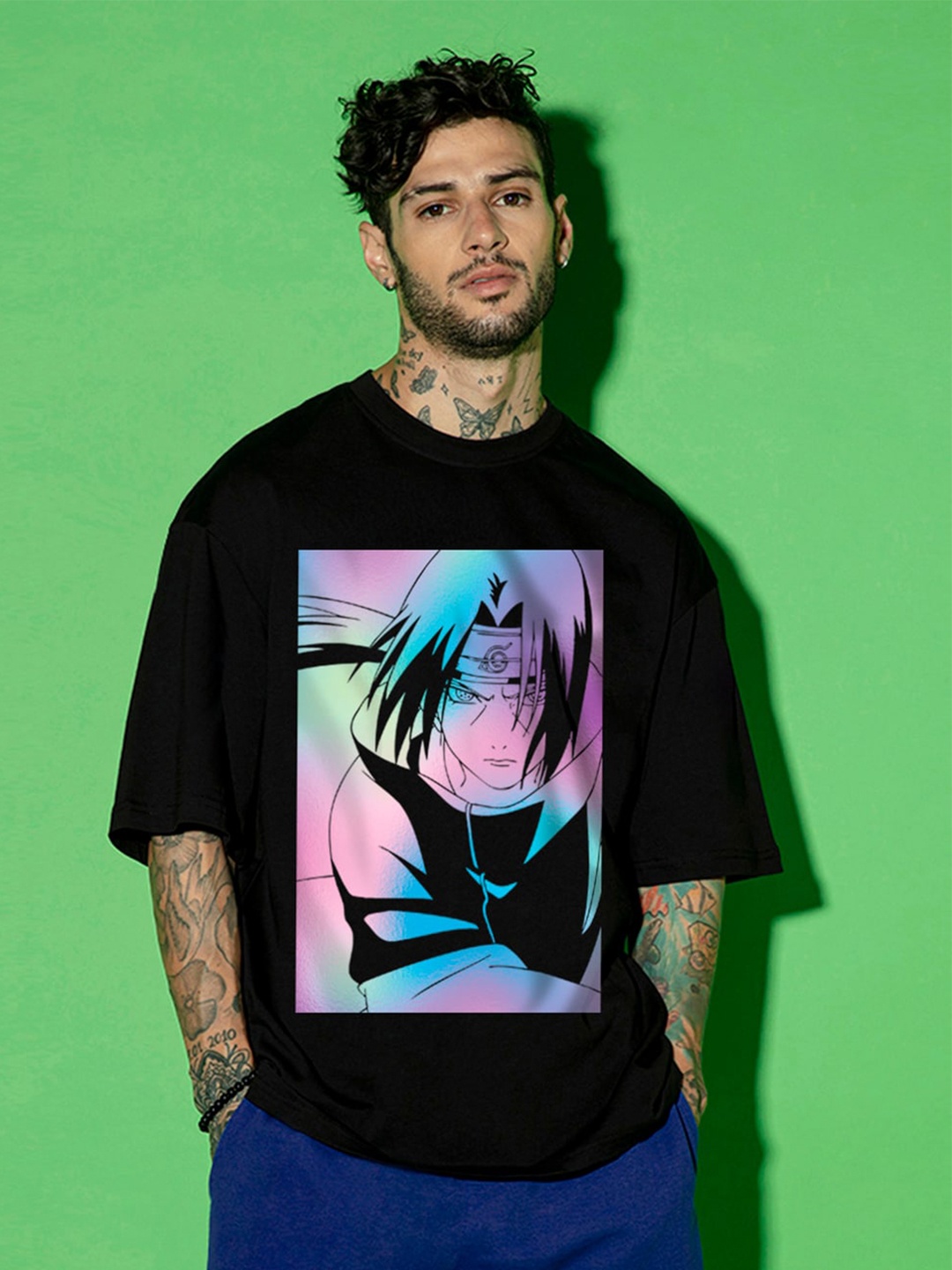 

Bewakoof Naruto Printed Pure Cotton Oversized T-shirt, Black