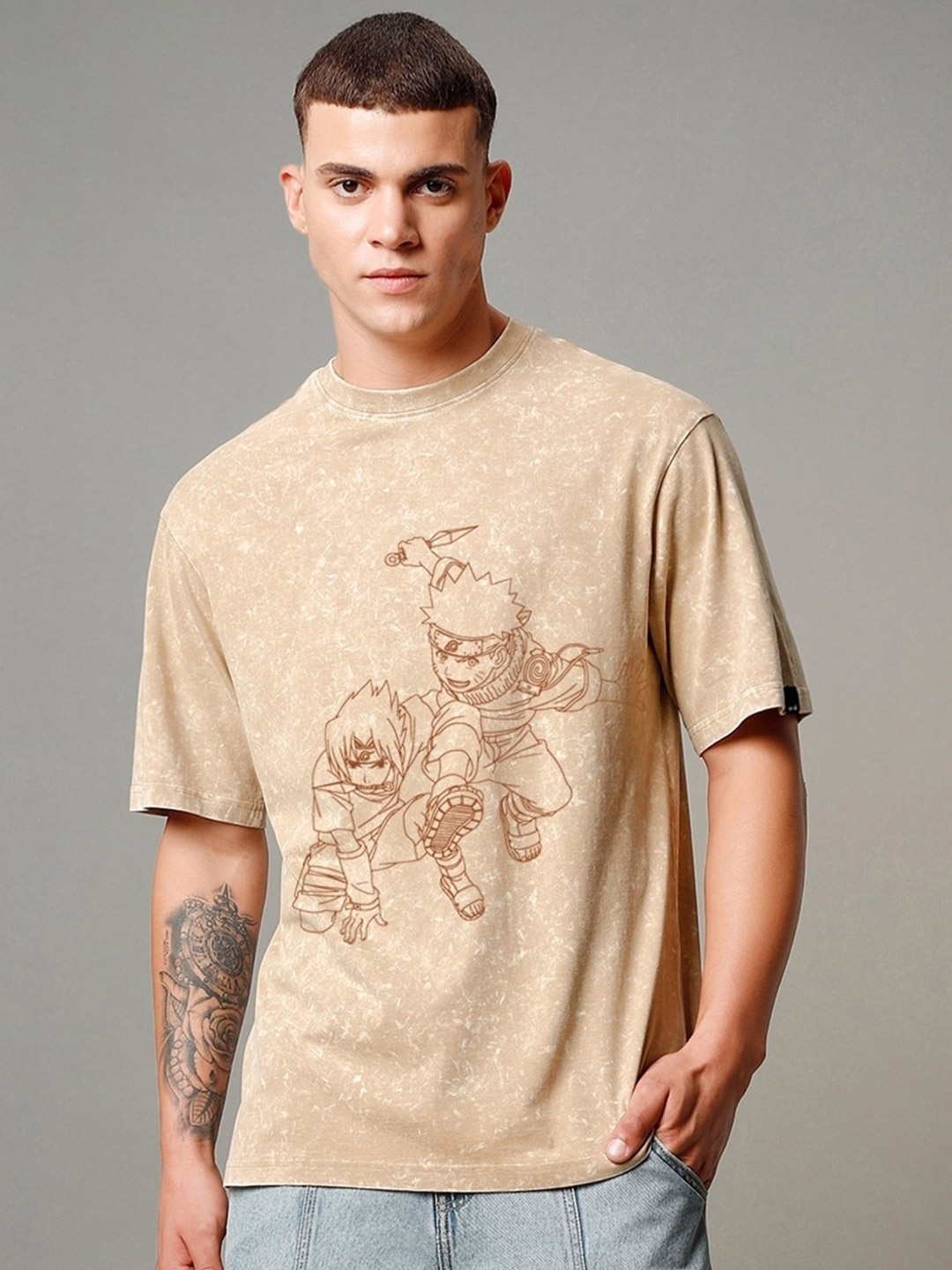 

Bewakoof Naruto Printed Pure Cotton Oversized T-shirt, Brown