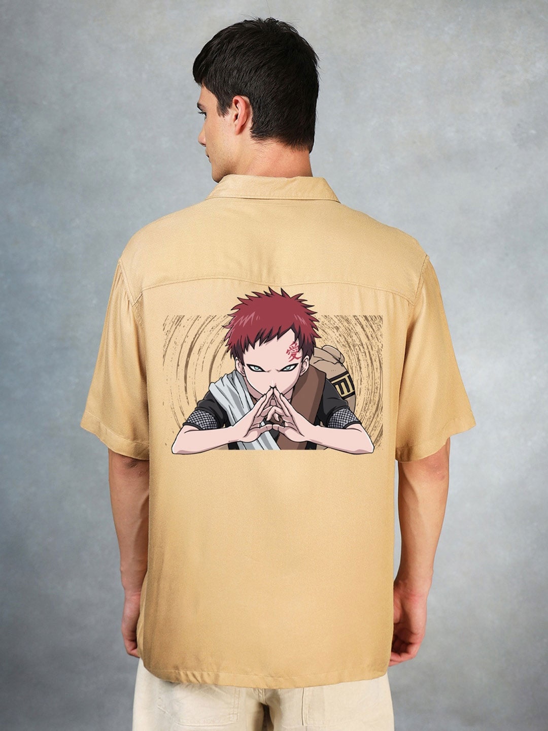 

Bewakoof Official Naruto Merchandise Gara Graphic Printed Oversized Shirt, Brown