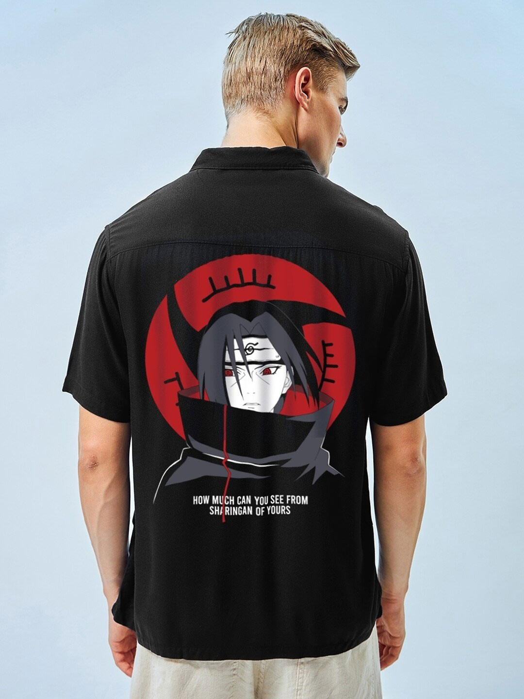 

Bewakoof Black Oversized Naruto Printed Spread Collar Short Sleeves Casual Shirt