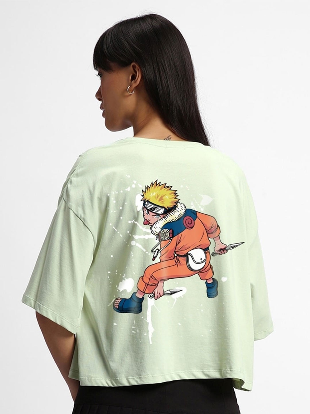 

Bewakoof Naruto Printed Drop-Shoulder Sleeves Pure Cotton Oversized T-shirt, Green