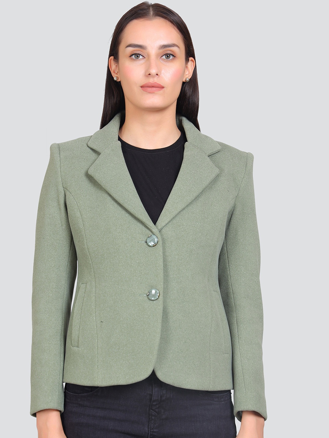 

YOUNG CLUB CLASSIC Notched Lapel Collar Single-Breasted Woolen Overcoat, Green