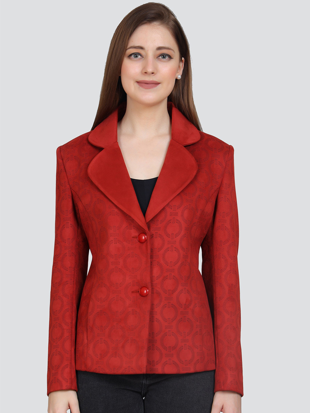 

YOUNG CLUB CLASSIC Printed Notched Lapel Collar Single-Breasted Suede Overcoat, Rust