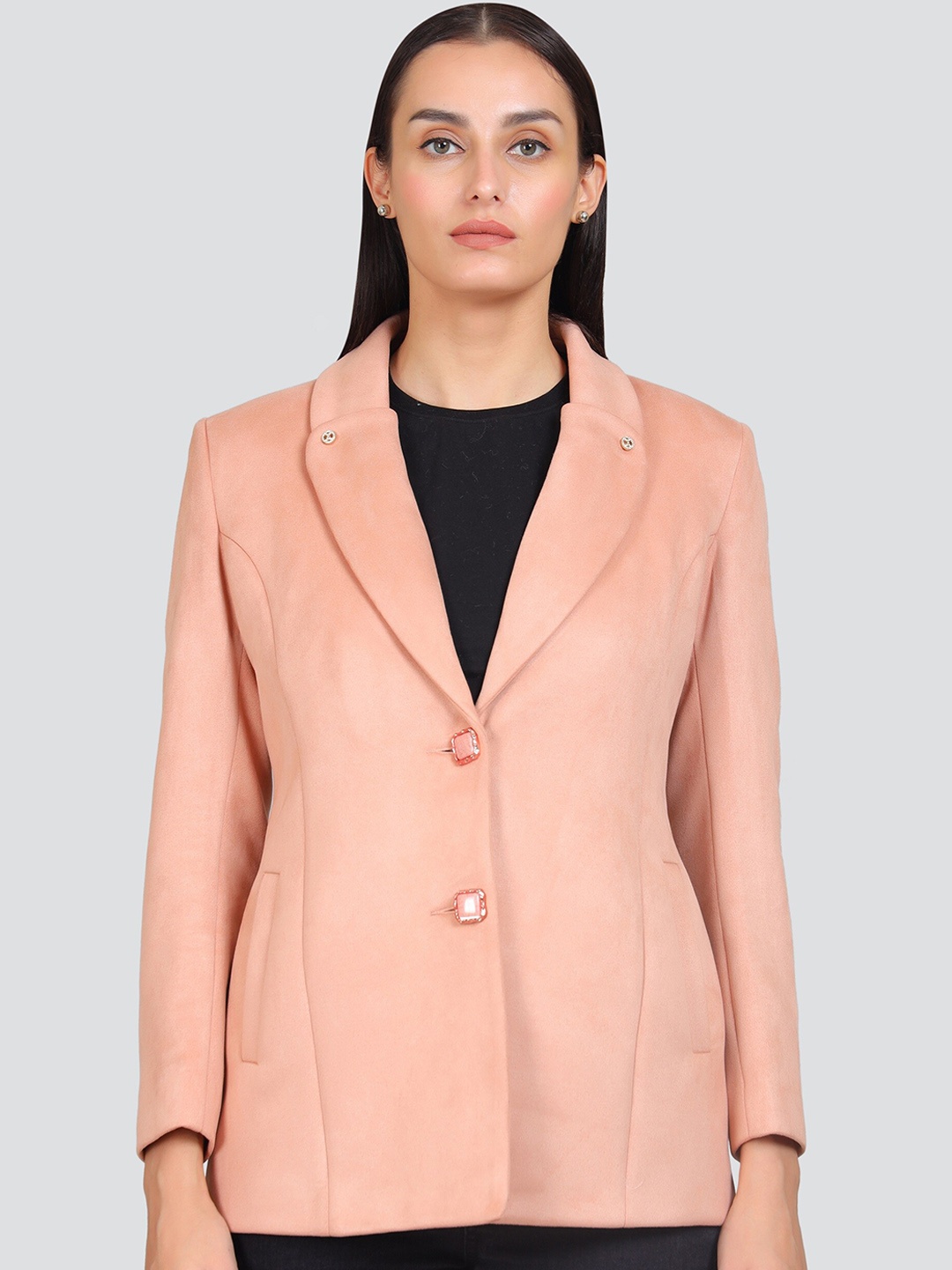 

YOUNG CLUB CLASSIC Shawl Collar Single-Breasted Suede Overcoat, Peach