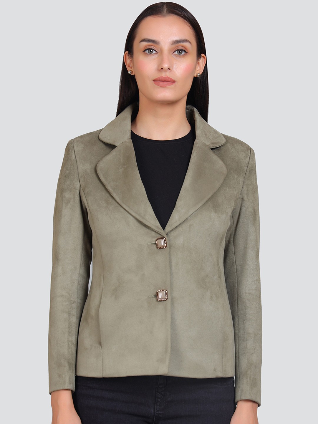 

YOUNG CLUB CLASSIC Single-Breasted Notched Lapel Overcoat, Green