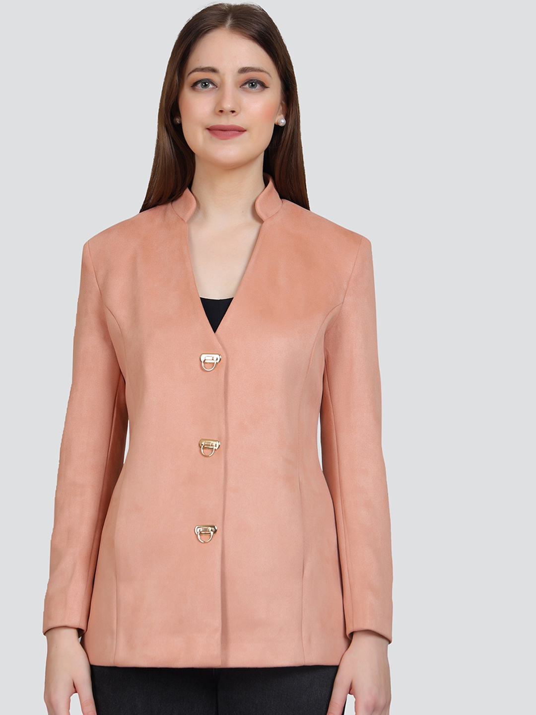

YOUNG CLUB CLASSIC Single-Breasted Mandarin Collar Overcoat, Peach