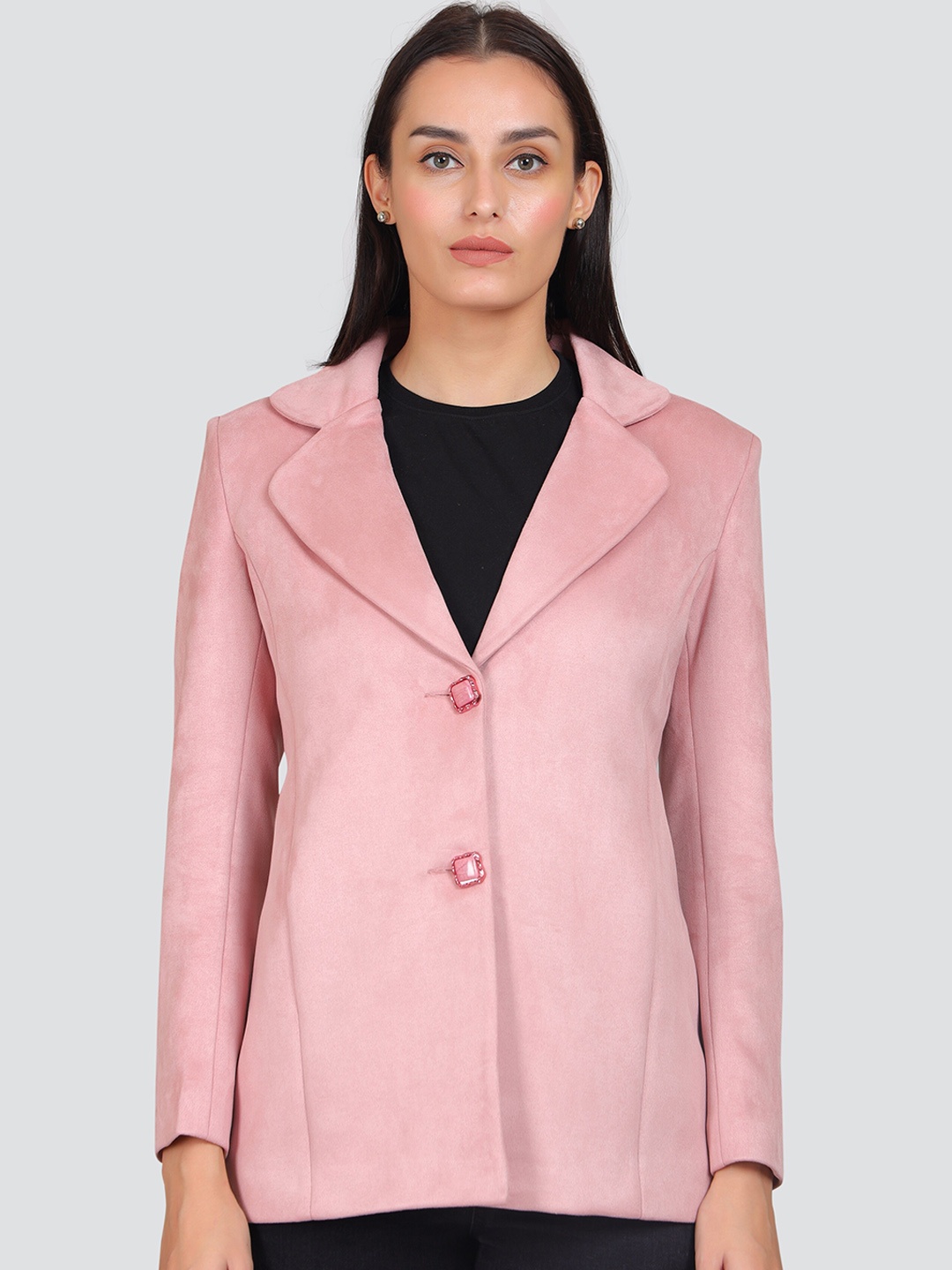 

YOUNG CLUB CLASSIC Single-Breasted Notched Lapel Overcoat, Pink