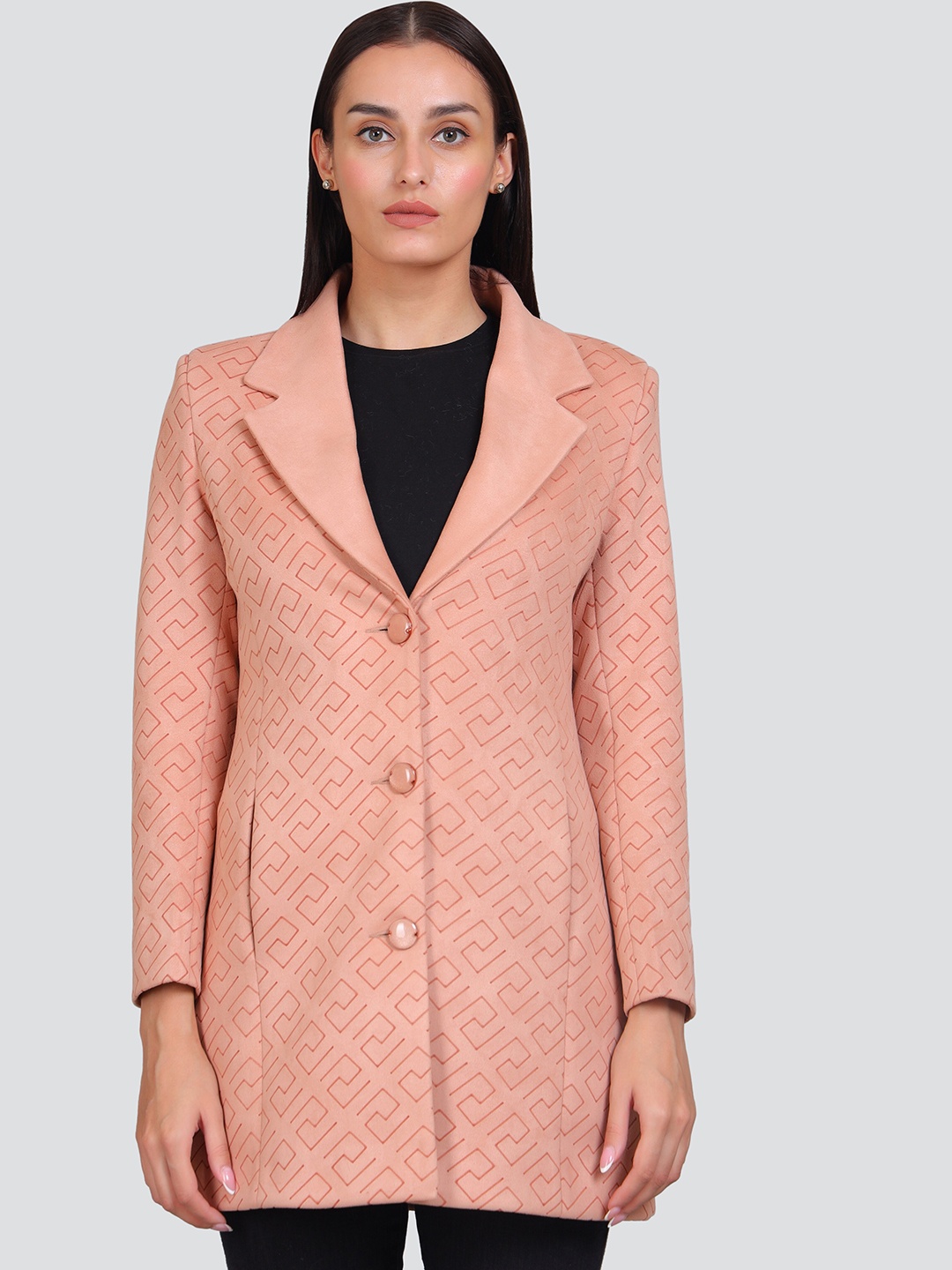 

YOUNG CLUB CLASSIC Single Breasted Notched Lapel Pea-Coat, Peach