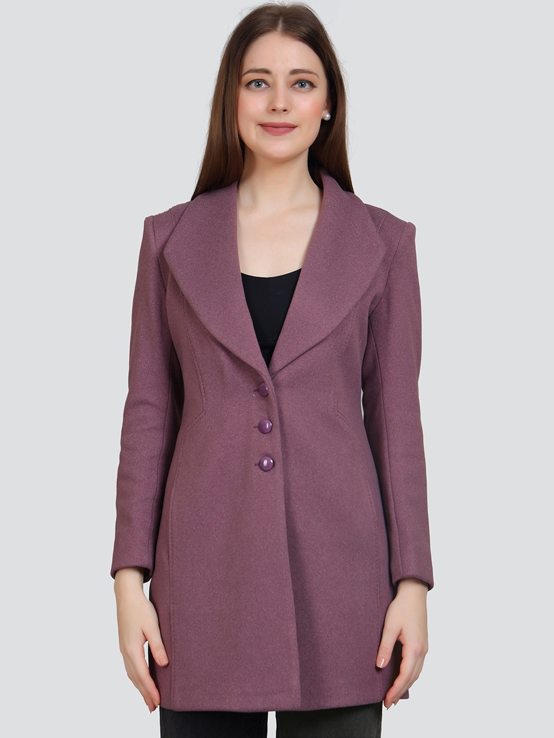 

YOUNG CLUB CLASSIC Single Breasted Pea Coat Coat, Purple