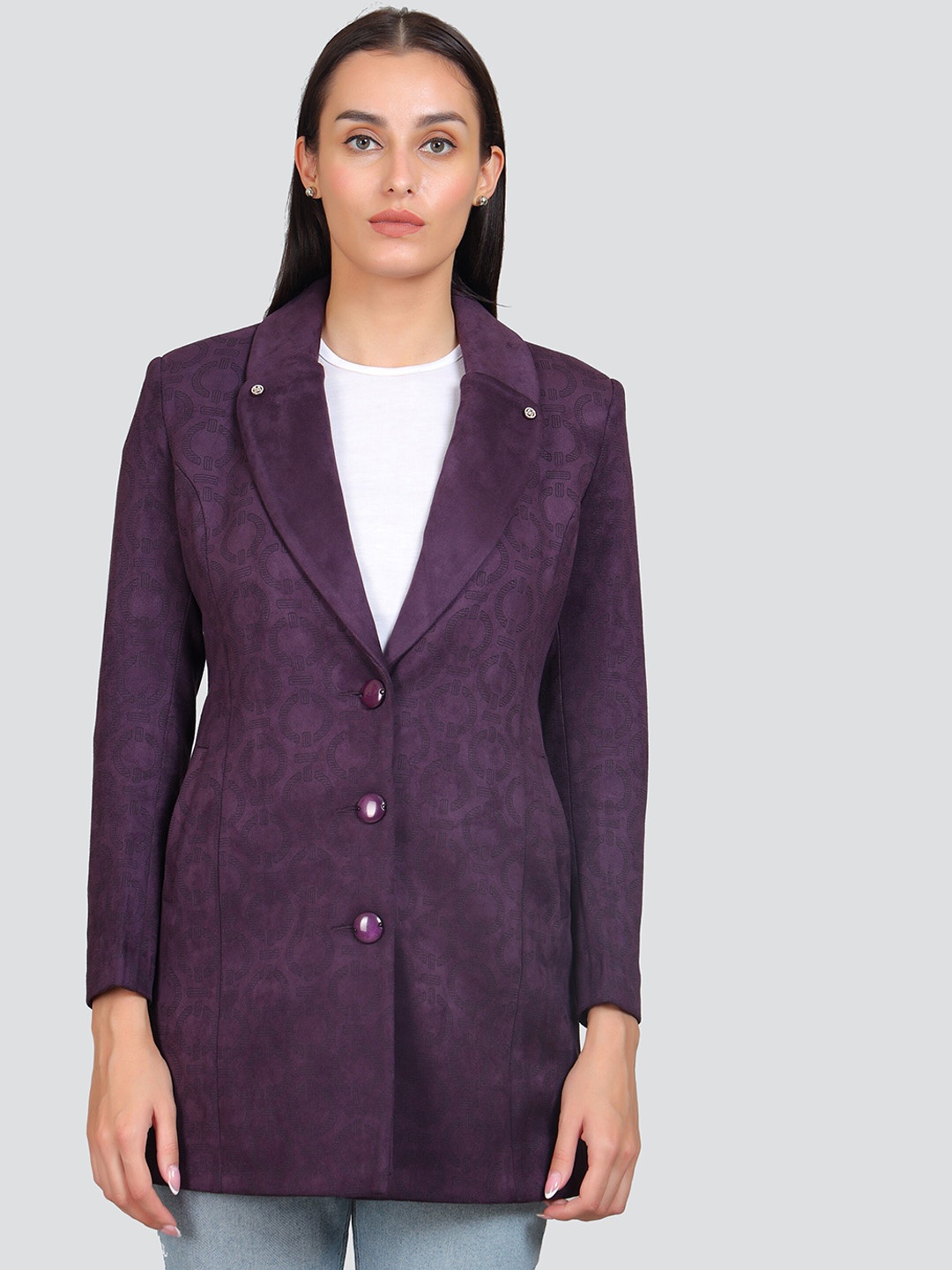 

YOUNG CLUB CLASSIC Single Breasted Suede Pea Coat Coat, Purple