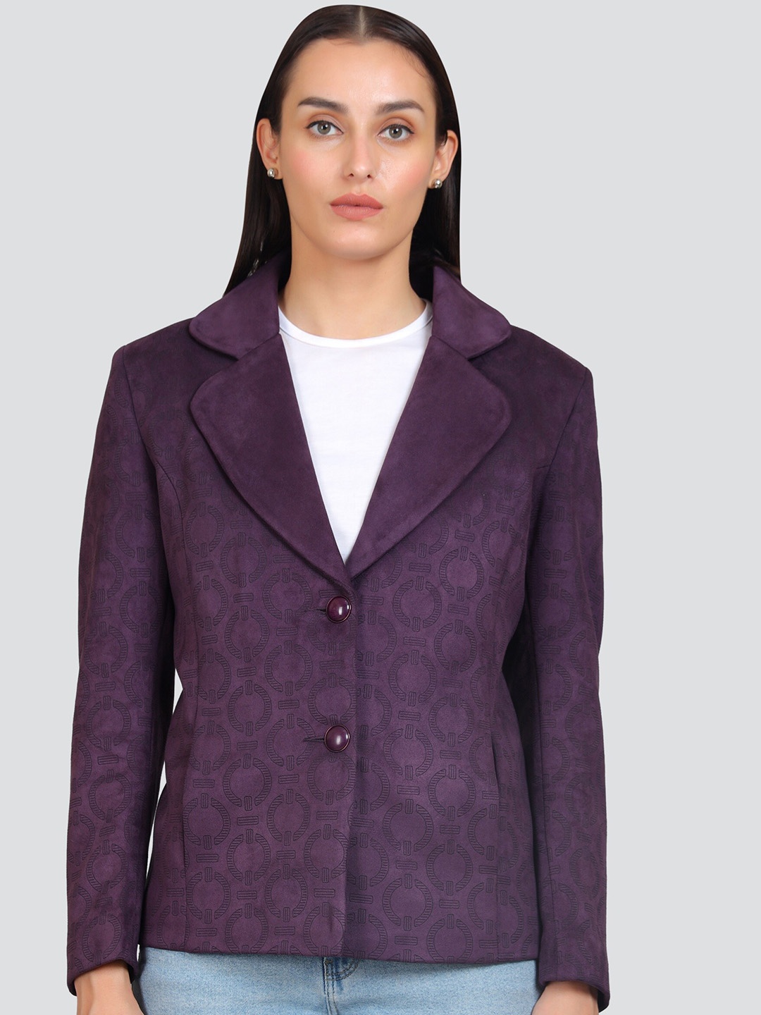 

YOUNG CLUB CLASSIC Single Breasted Suede Pea Coat Coat, Purple