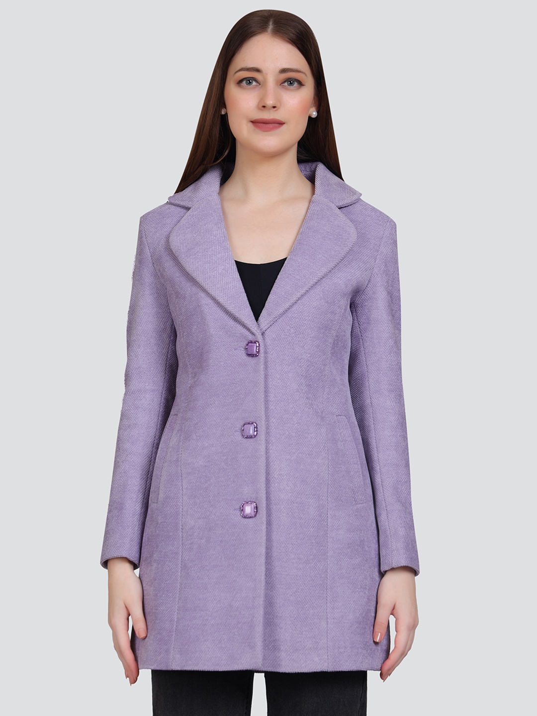 

YOUNG CLUB CLASSIC Notched Lapel Winter Woollen Pea Coat, Purple