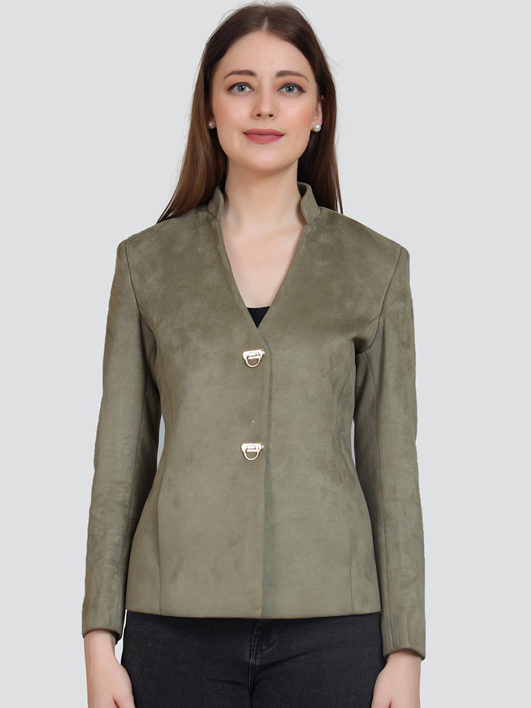 

YOUNG CLUB CLASSIC Mandarin Collar Winter Pea Coat, Green