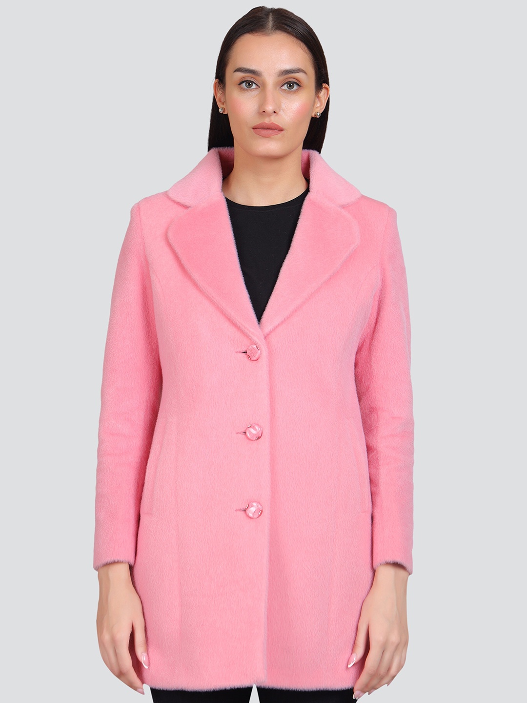 

YOUNG CLUB CLASSIC Notched Lapel Winter Woollen Pea Coat, Pink