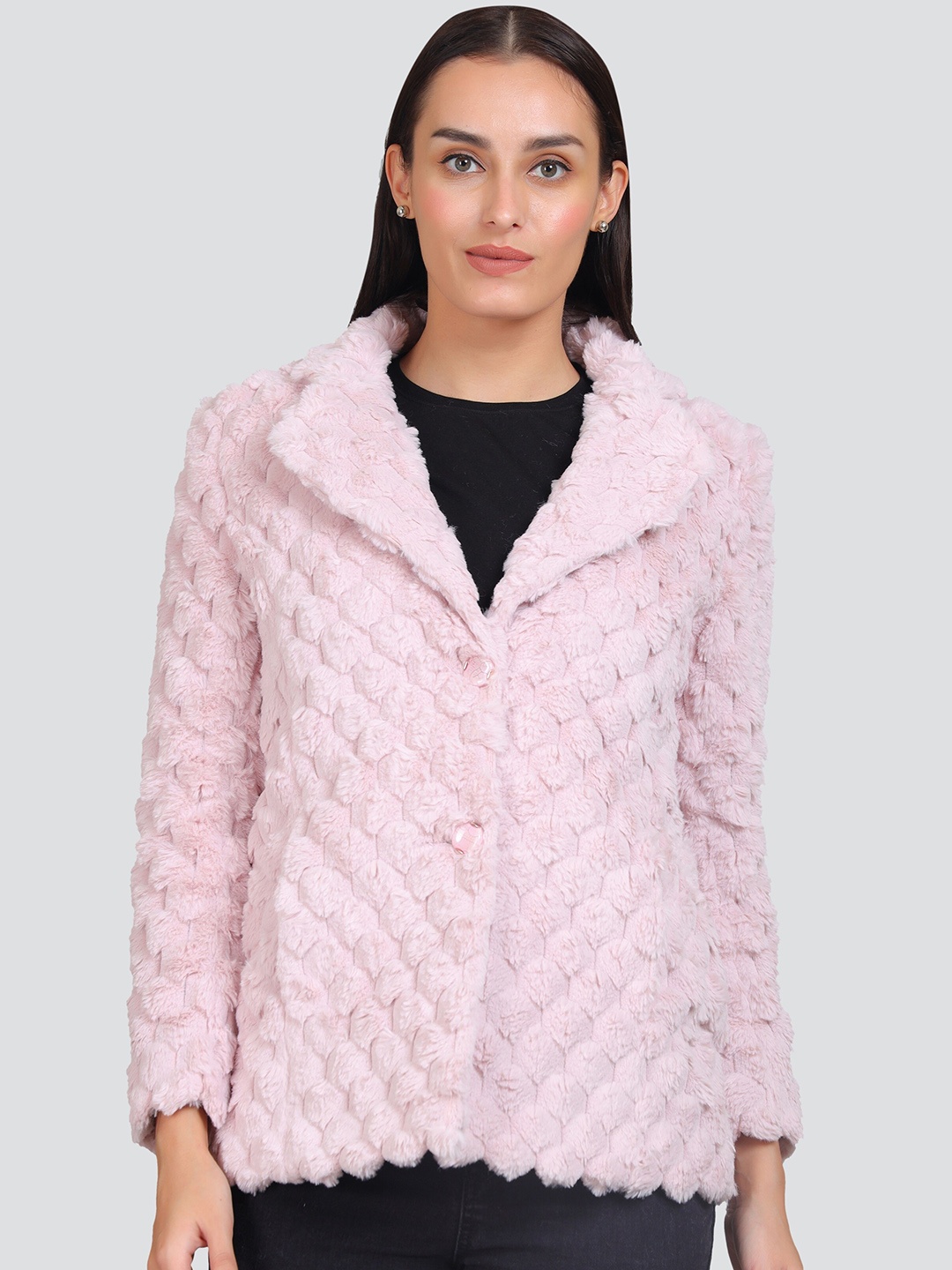 

YOUNG CLUB CLASSIC Self-Design Single-Breasted Woollen Overcoat, Pink