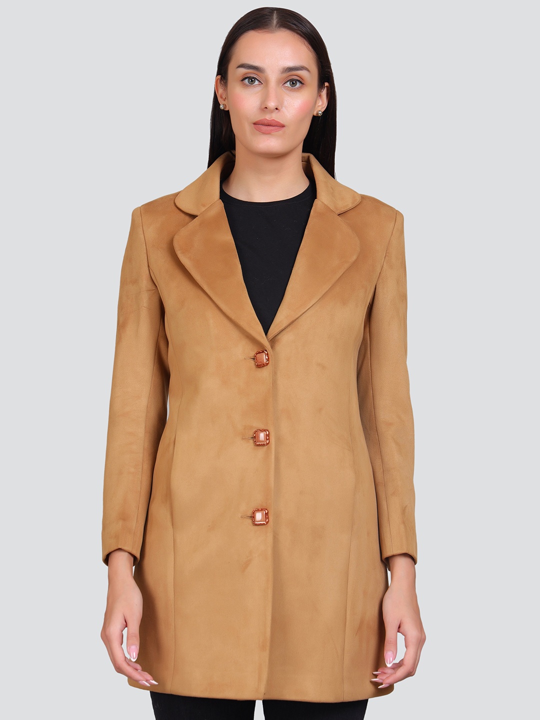 

YOUNG CLUB CLASSIC Notched Lapel Winter Pea Coat, Mustard