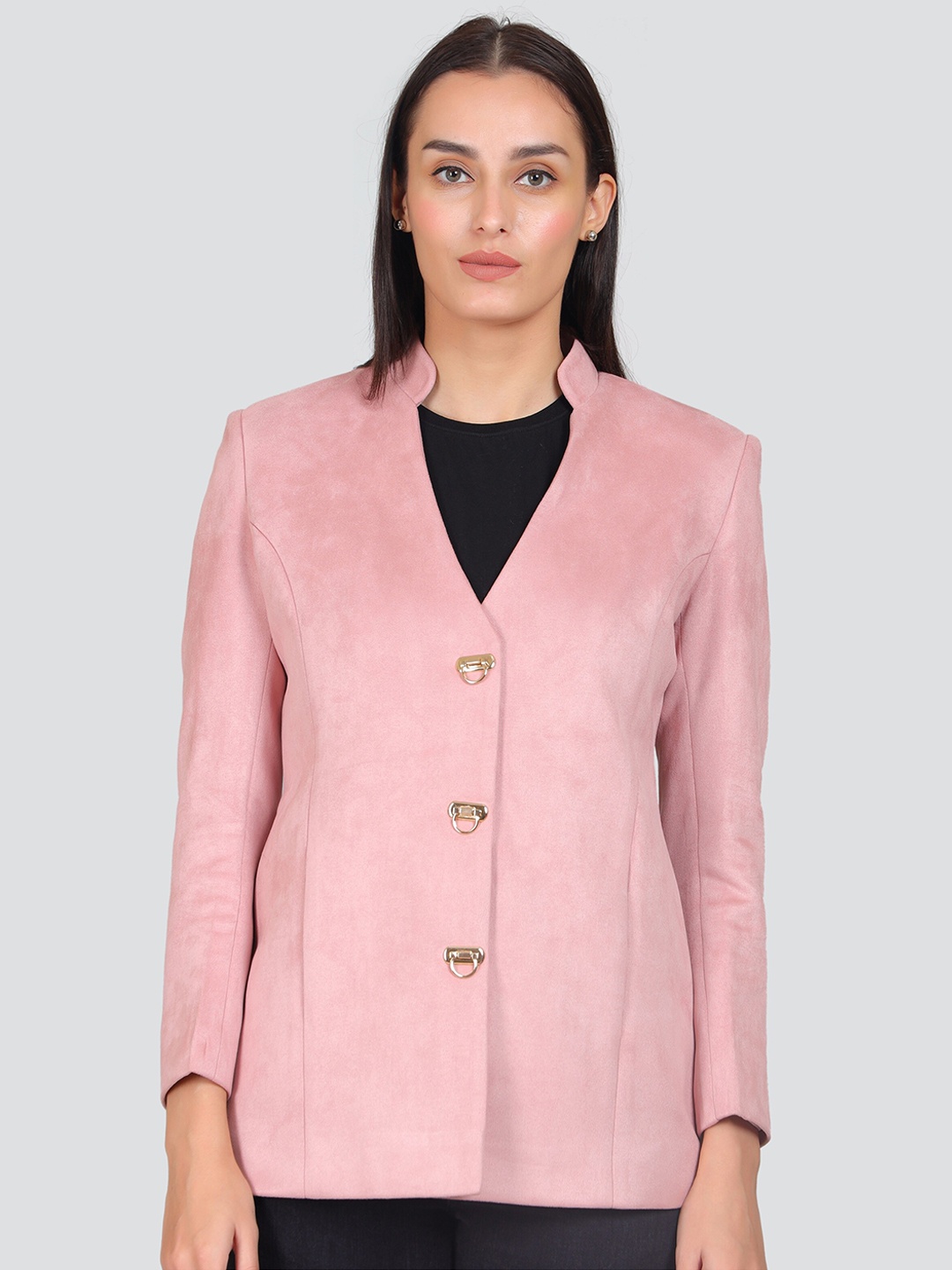 

YOUNG CLUB CLASSIC Mandarin Collar Winter Pea Coat, Pink