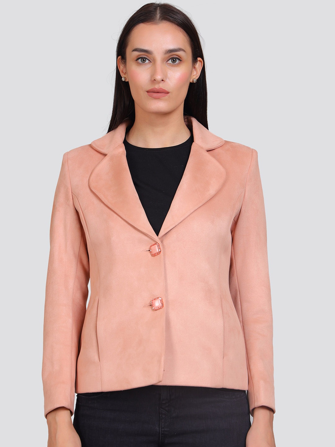 

YOUNG CLUB CLASSIC Notched Lapel Collar Long Sleeved Overcoats, Peach