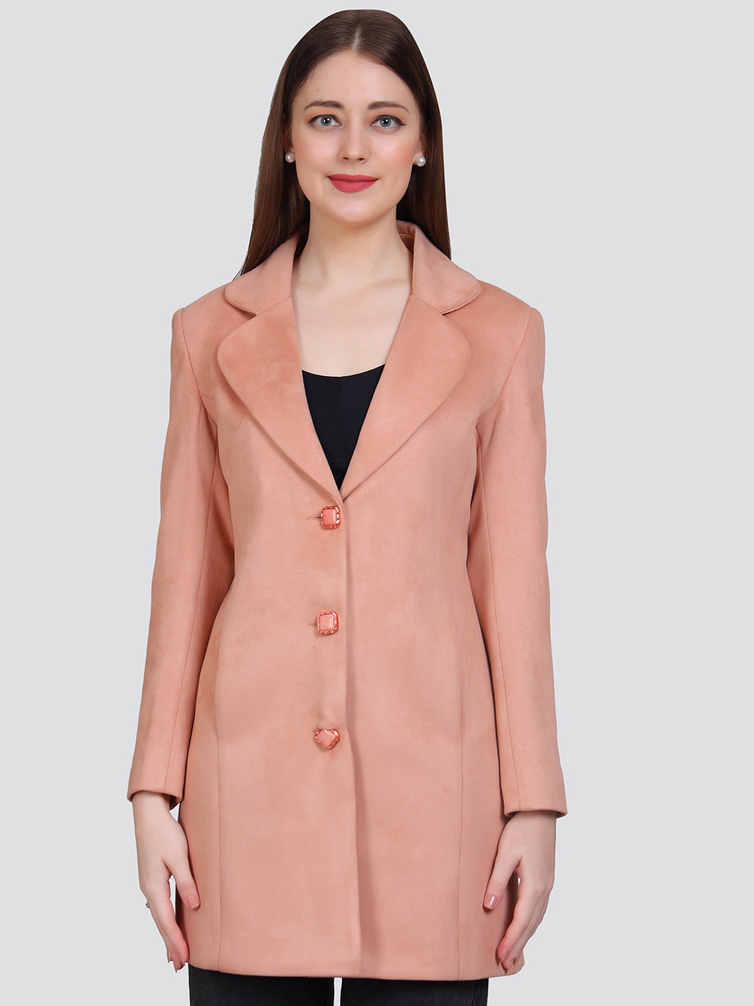 

YOUNG CLUB CLASSIC Single-Breasted Overcoat, Peach