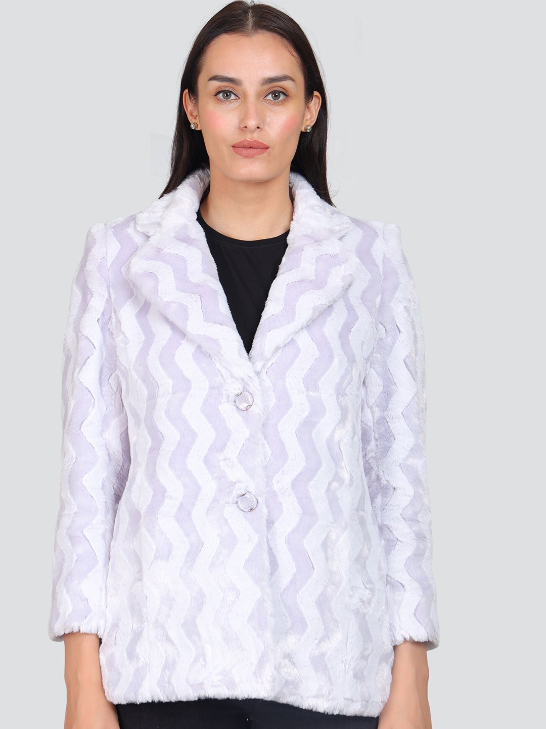 

YOUNG CLUB CLASSIC Self Design Single-Breasted Notched Lapel Collar Woollen Overcoat, Purple