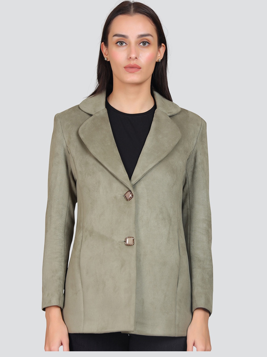 

YOUNG CLUB CLASSIC Single-Breasted Notched Lapel Collar Overcoat, Green