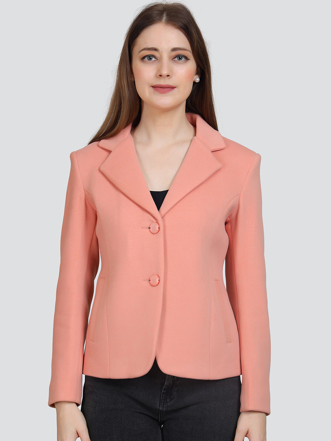 

YOUNG CLUB CLASSIC Single-Breasted Notched Lapel Collar Woollen Overcoat, Peach