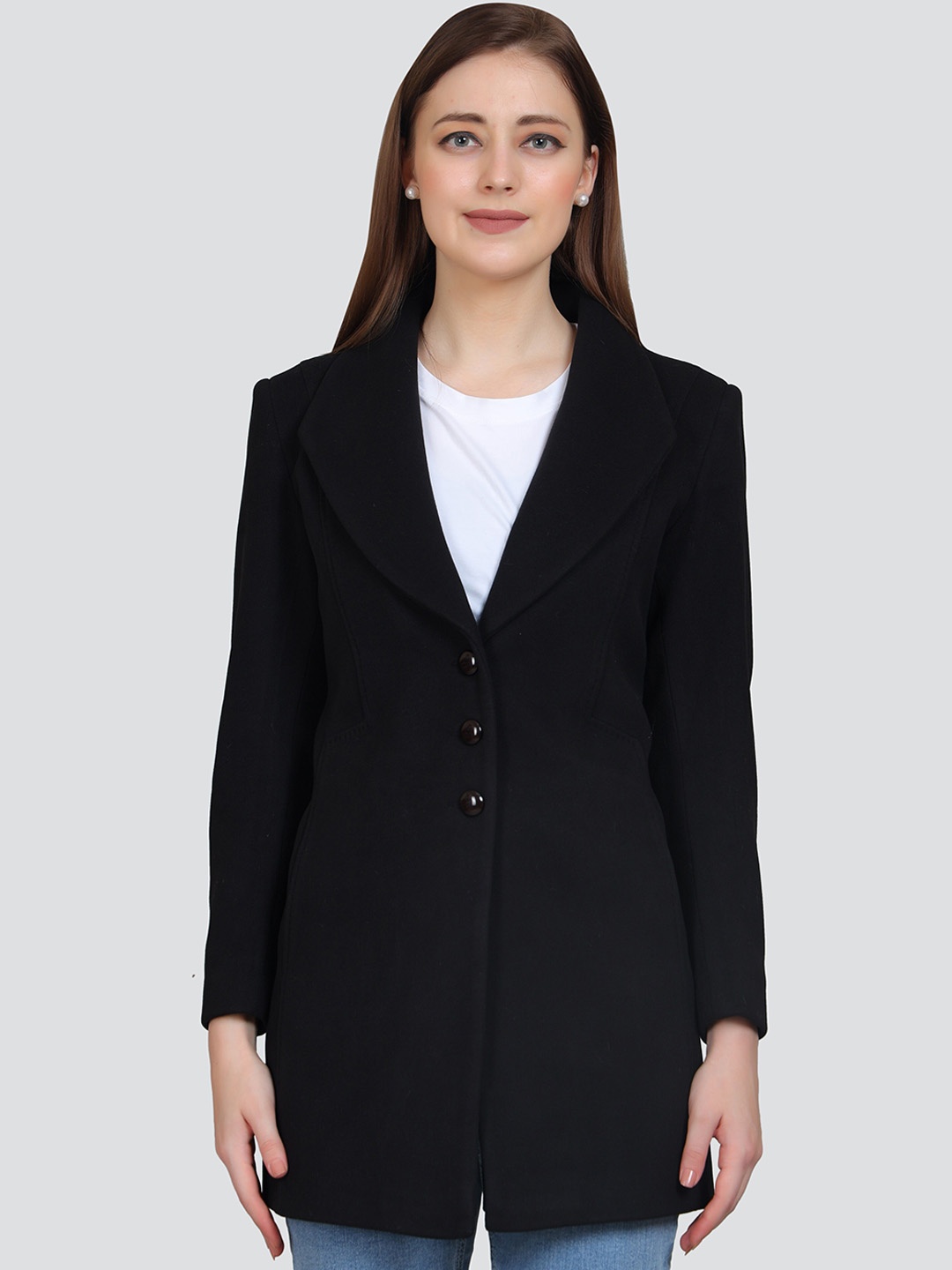 

YOUNG CLUB CLASSIC Single-Breasted Woolen Overcoat, Black