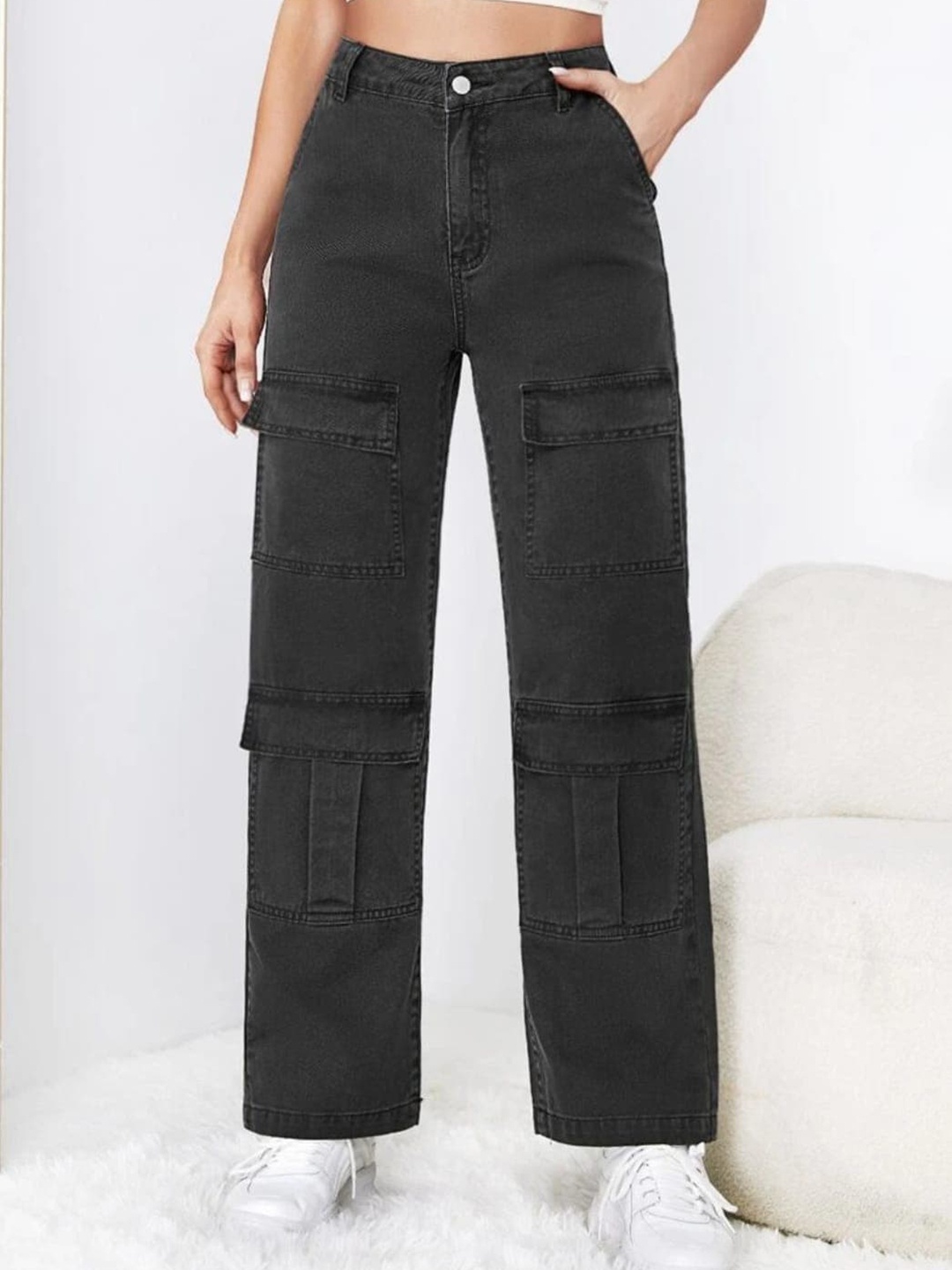 

Next One Women Smart Wide Leg High-Rise Stretchable Cotton Jeans, Black