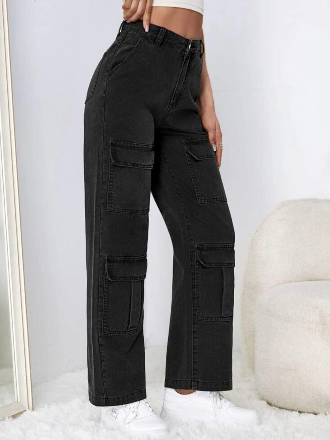

Next One Women Smart Wide Leg High-Rise Stretchable Cotton Jeans, Black