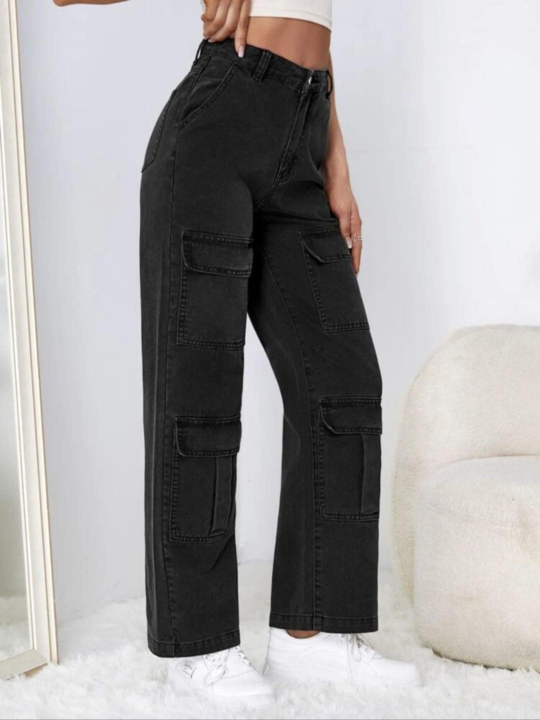 

Next One Women Smart Wide Leg High-Rise Stretchable Cotton Jeans, Black