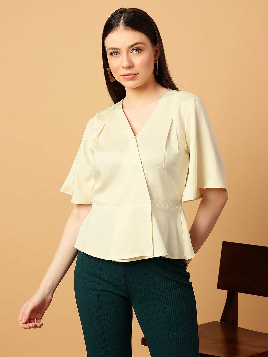 

MINT STREET V-Neck Flared Sleeve Top, Cream