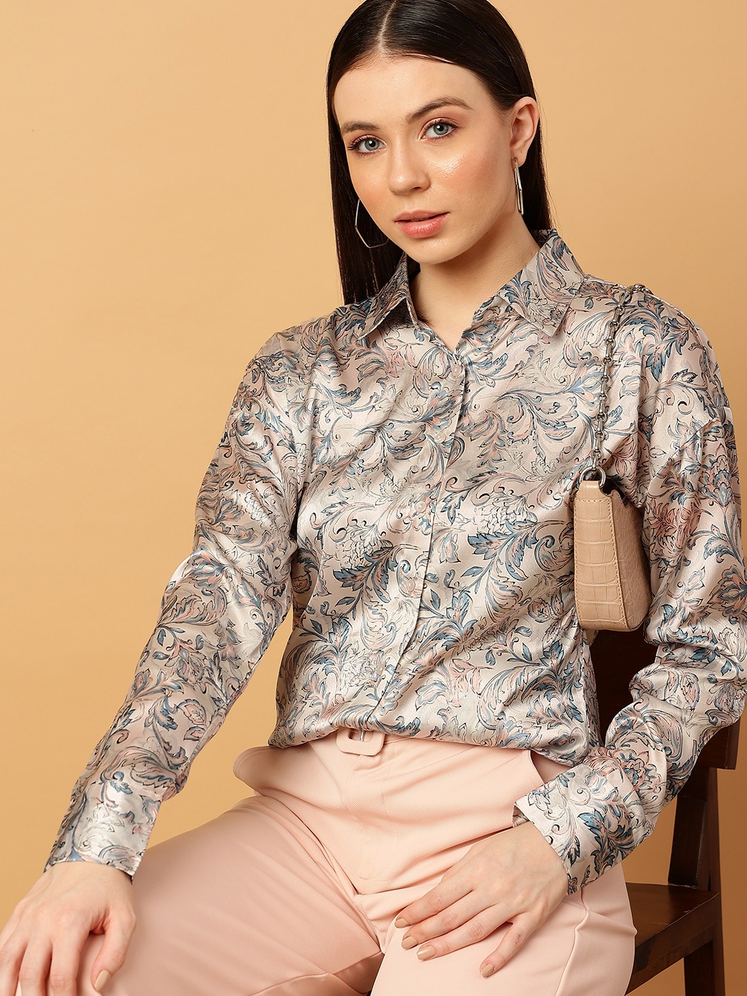

MINT STREET Comfort Floral Printed Casual Shirt, Beige