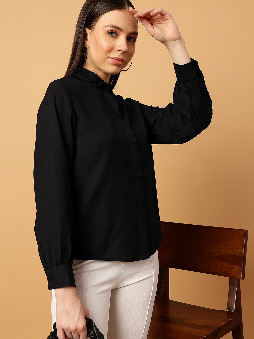 

MINT STREET Comfort Spread Collar Casual Shirt, Black