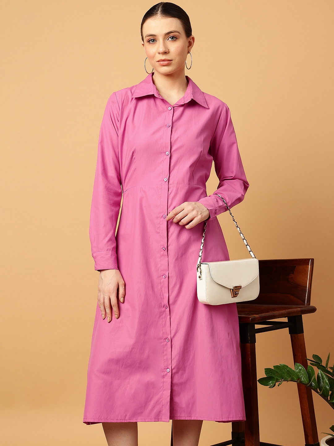 

MINT STREET Spread Collar Pure Cotton Shirt Dress, Pink
