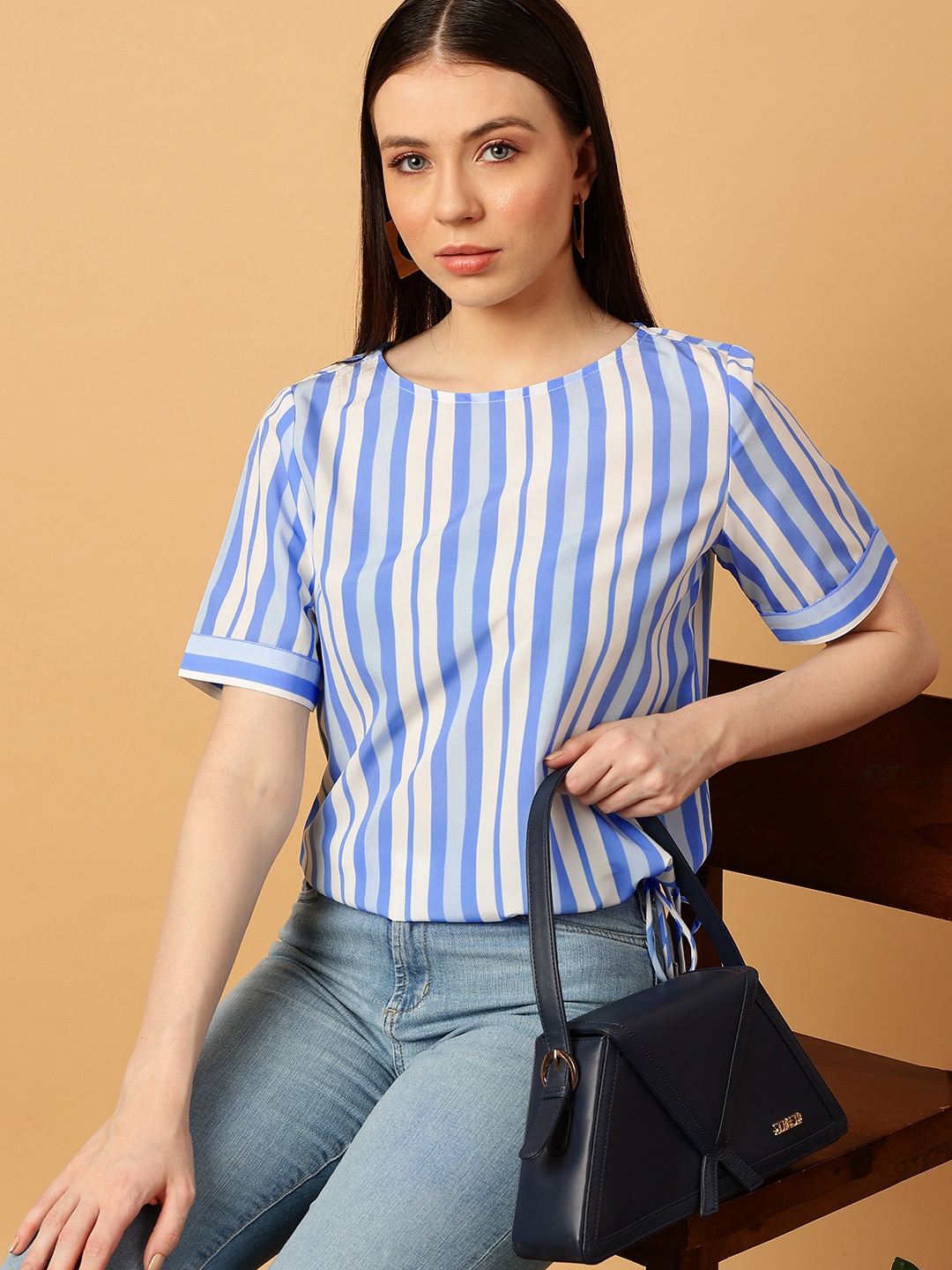 

MINT STREET Striped Short Sleeves Top, Blue