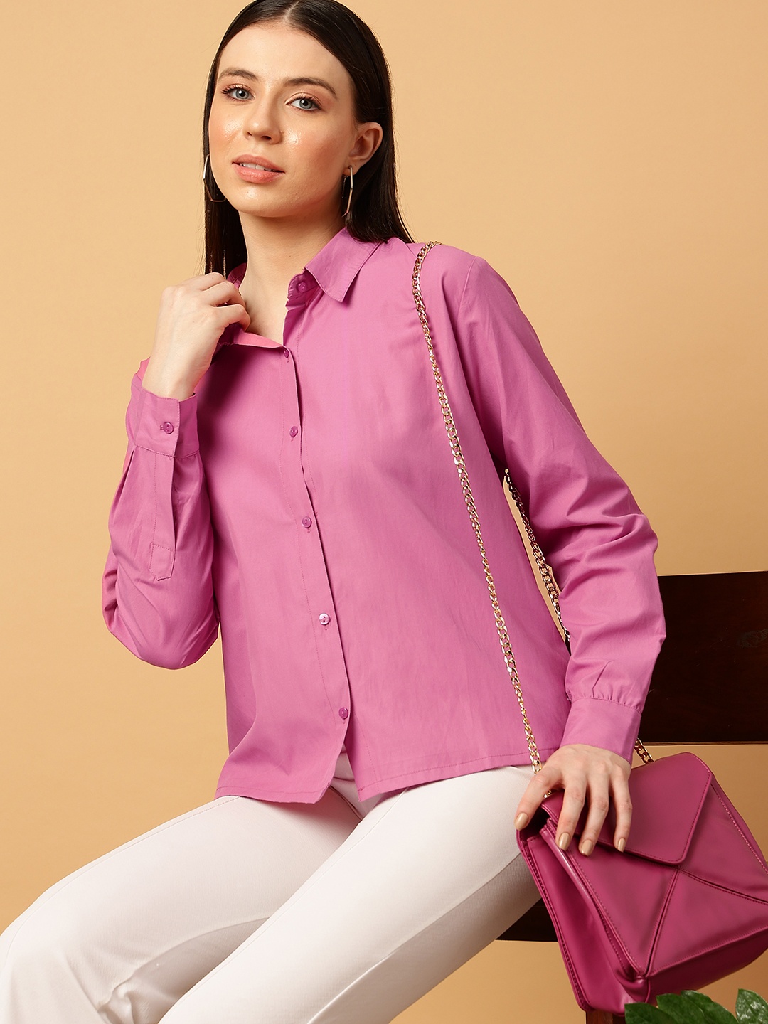 

MINT STREET Comfort Opaque Pure Cotton Casual Shirt, Pink