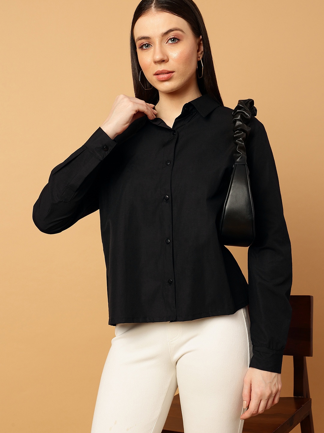 

MINT STREET Comfort Opaque Pure Cotton Casual Shirt, Black