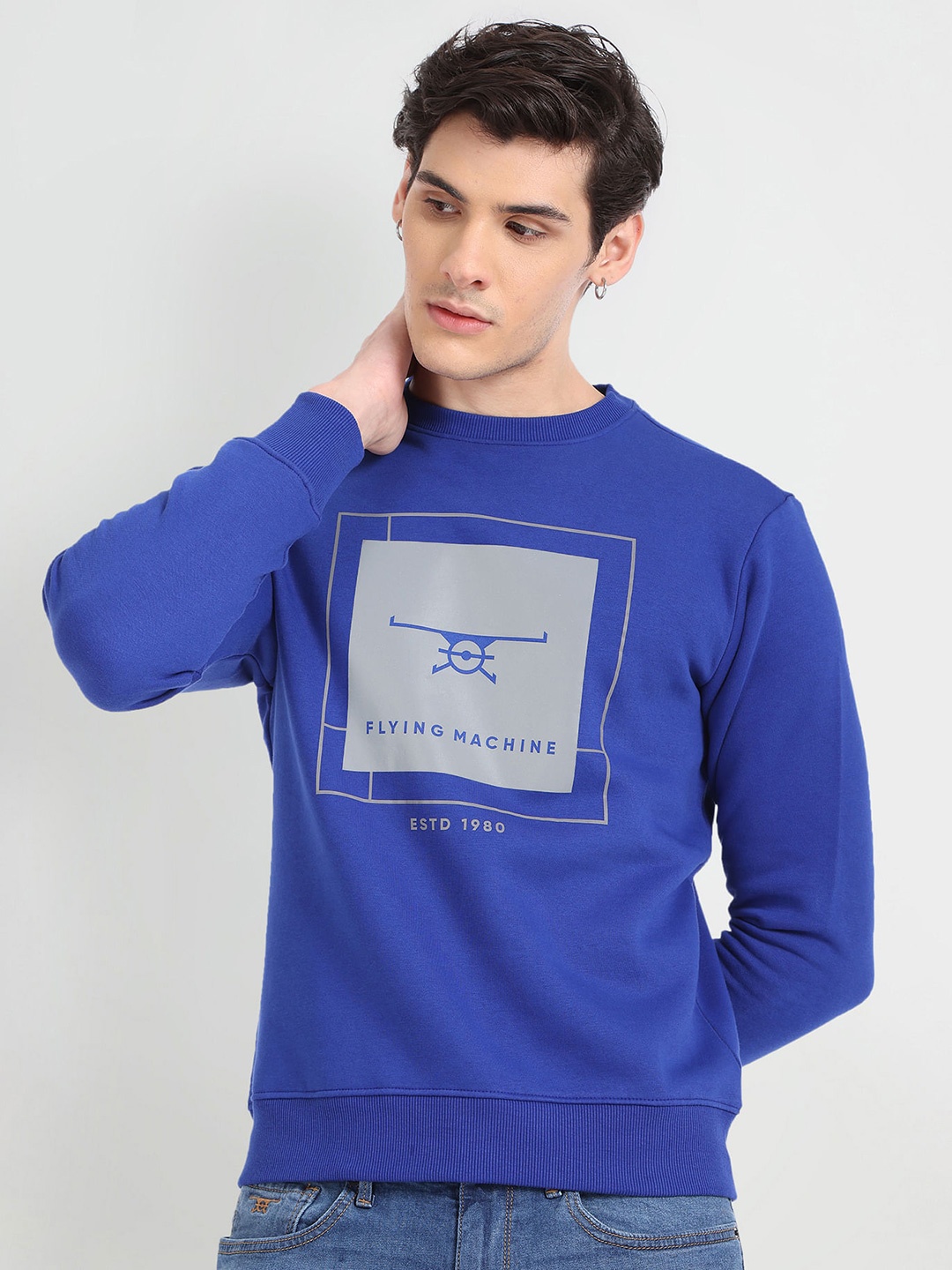 

Flying Machine Graphic Printed Round Neck Pullover Sweatshirt, Blue