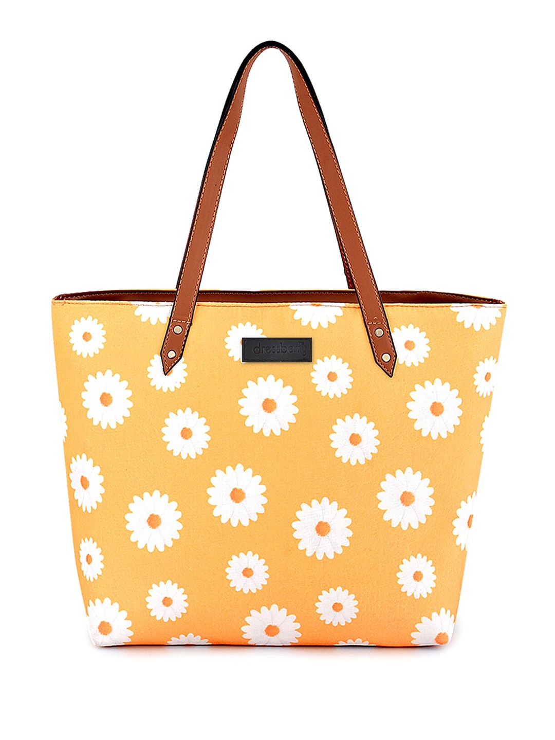 

DressBerry Yellow Floral Printed Canvas Oversized Structured Shoulder Bag