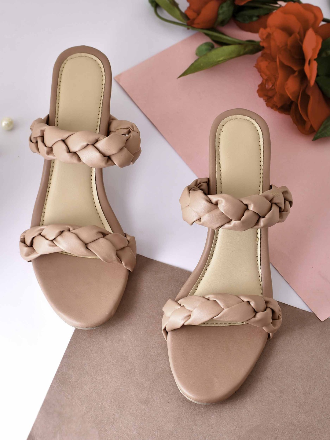 

GLAMZKART Braided Strap Block Heels, Pink