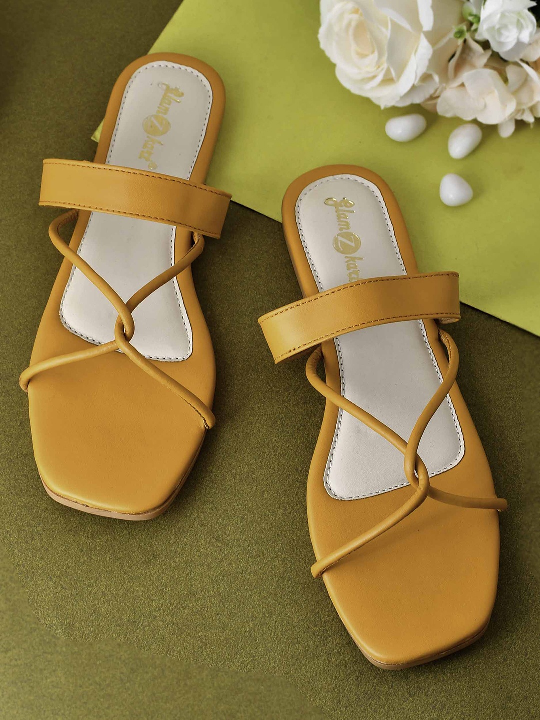 

GLAMZKART Strappy Open Toe Flats, Yellow