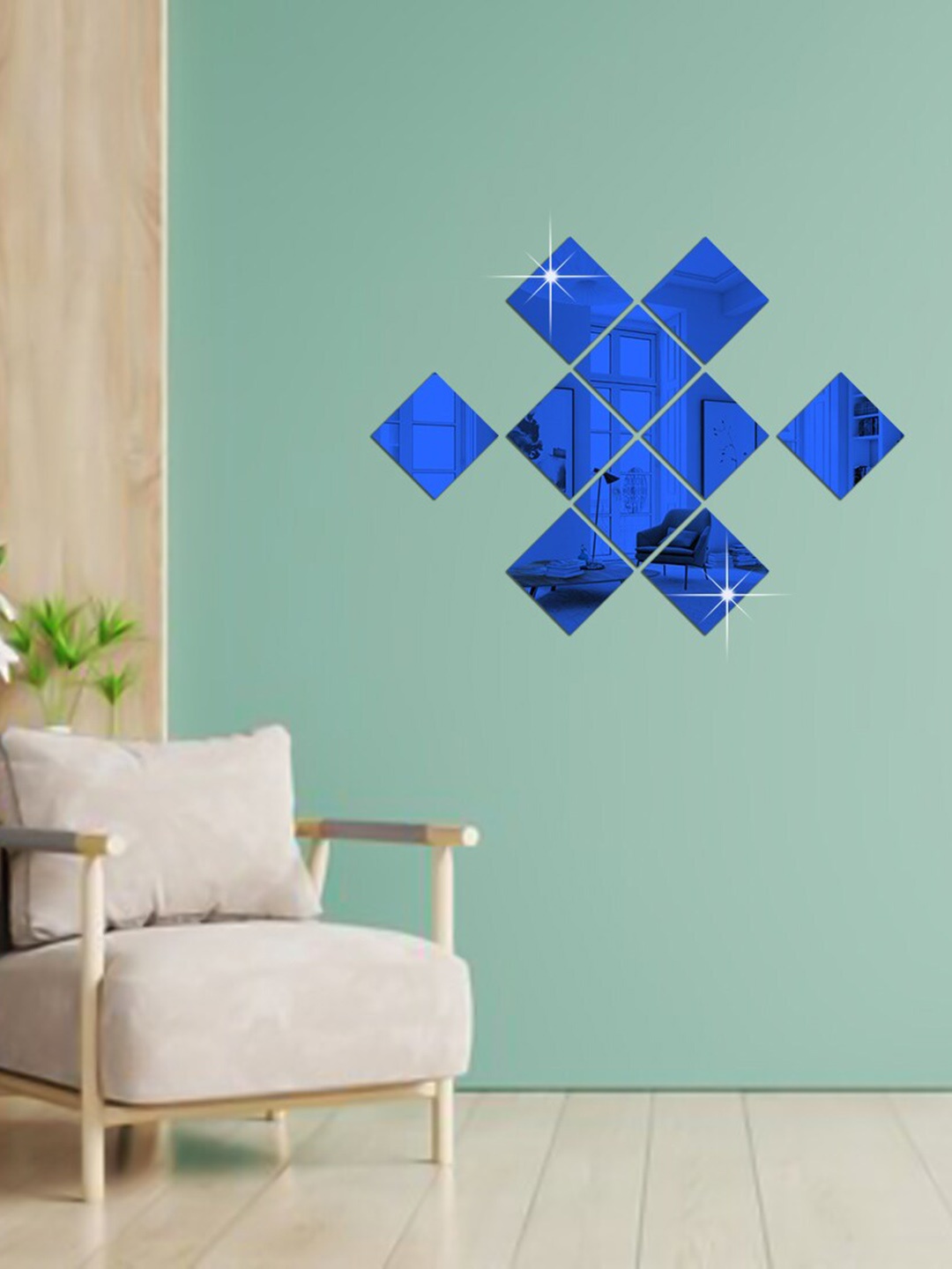 

WallDaddy Blue 10 Pieces Acrylic Self-Adhesive Square Mirror Wall Stickers