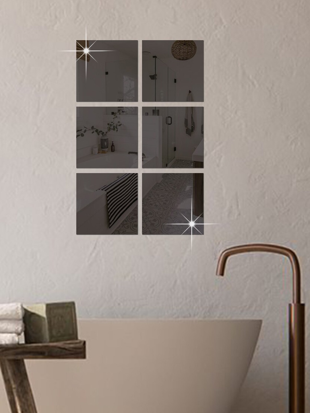 

WallDaddy Black 6 Pieces Self-Adhesive Square Mirror Wall Stickers