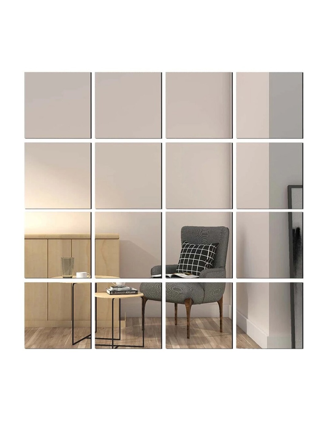 

WallDaddy Grey 16-Pieces Self-Adhesive Square Mirror Wall Stickers