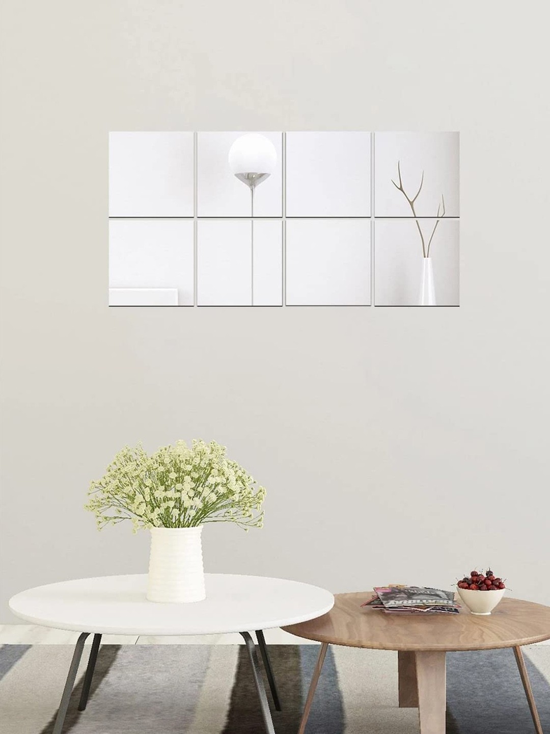 

WallDaddy Silver Toned 8 Pieces Self-Adhesive Square Mirror Wall Stickers