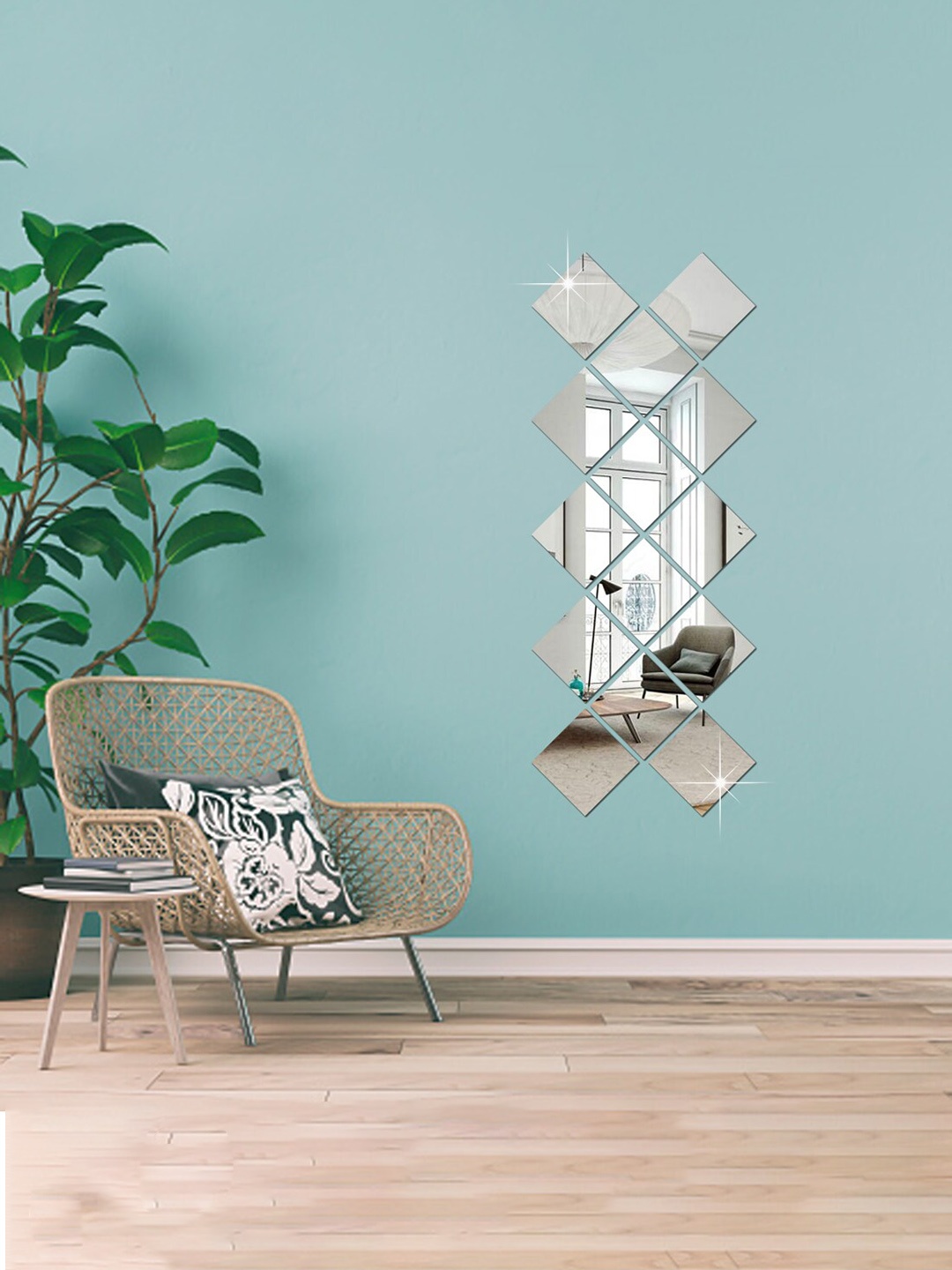 

WallDaddy Silver Toned 14 Pieces Self-Adhesive Square Mirror Wall Stickers