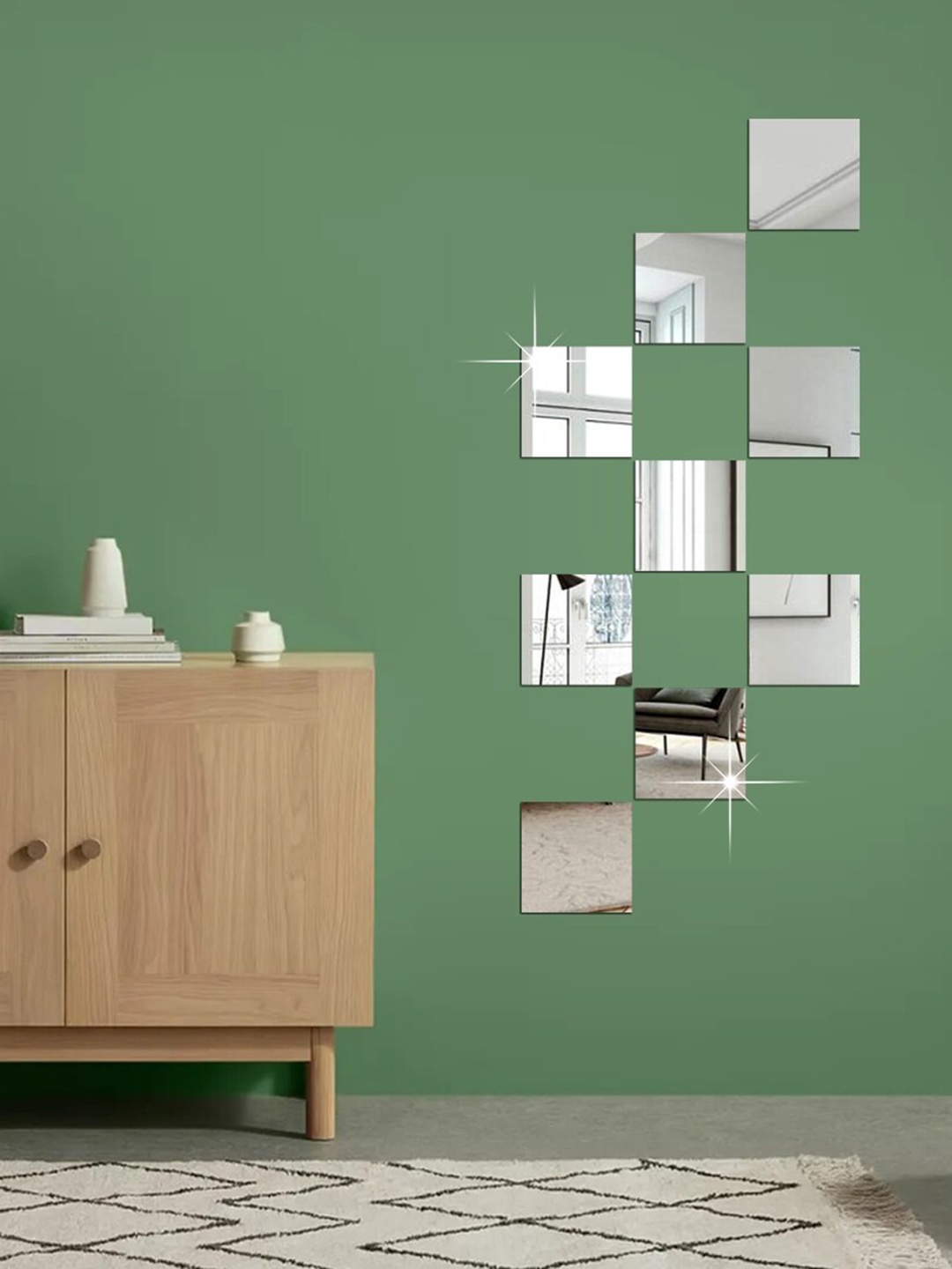 

WallDaddy Silver Toned 9 Pieces Self-Adhesive Square Mirror Wall Stickers