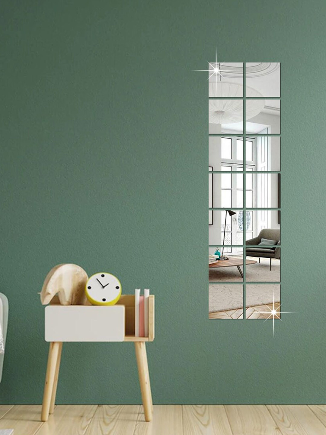 

WallDaddy Silver Toned 14 Pieces Self-Adhesive Square Mirror Wall Stickers