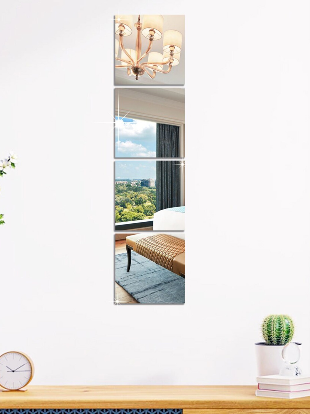 

WallDaddy Silver Toned 4 Pieces Self-Adhesive Square Mirror Wall Stickers