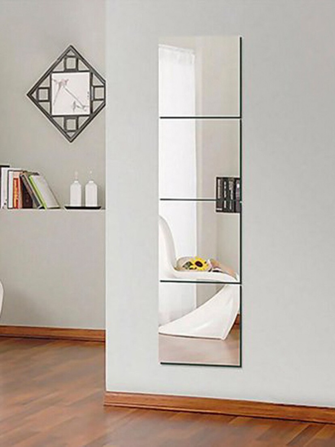 

WallDaddy Silver Toned 4 Pieces Self-Adhesive Square Mirror Wall Stickers